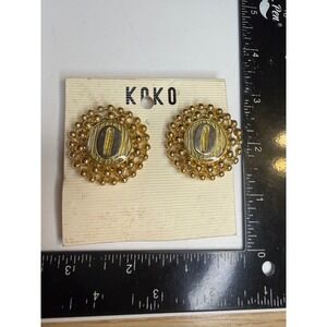 Vintage KOKO Gold Silver Tone Sunburst Clip On Earrings Two Tone Statement NOS